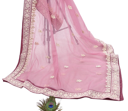 Indian Vintage Heavy Dupatta Green Net Mesh Long Stole Hand Embroidered Scarves Wedding/Party Wear