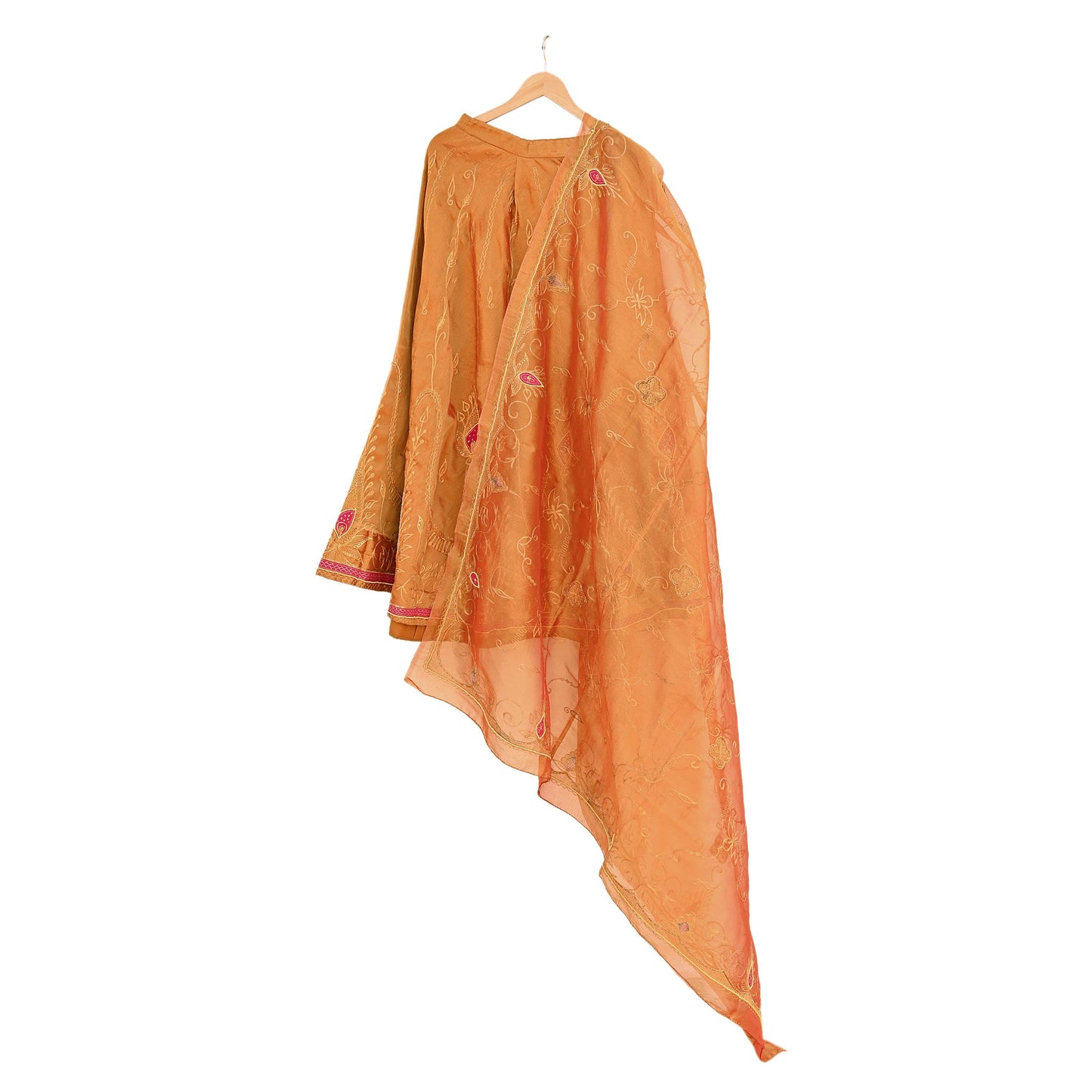 Indian Vintage Heavy Golden Pure Tissue Silk Hand Embroidered Lehenga/Dupatta party Wear Zardozi/ Dabka, Zari