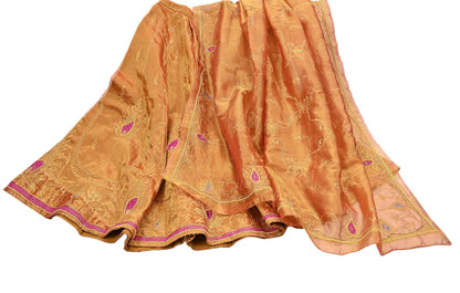 Indian Vintage Heavy Golden Pure Tissue Silk Hand Embroidered Lehenga/Dupatta party Wear Zardozi/ Dabka, Zari