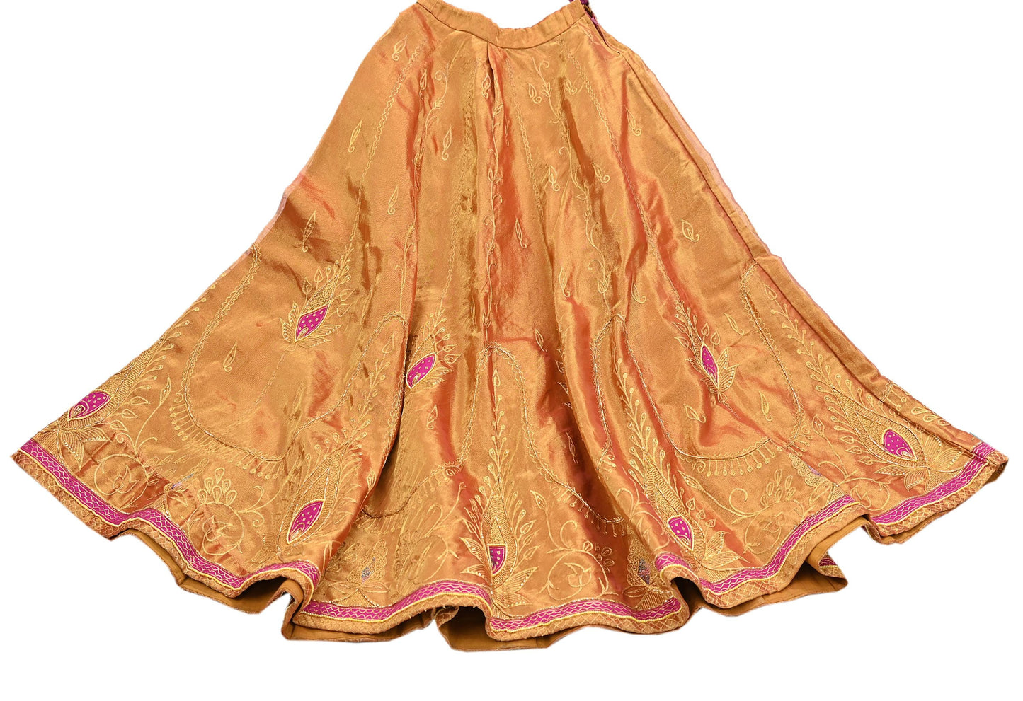 Indian Vintage Heavy Golden Pure Tissue Silk Hand Embroidered Lehenga/Dupatta party Wear Zardozi/ Dabka, Zari