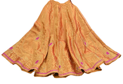 Indian Vintage Heavy Golden Pure Tissue Silk Hand Embroidered Lehenga/Dupatta party Wear Zardozi/ Dabka, Zari