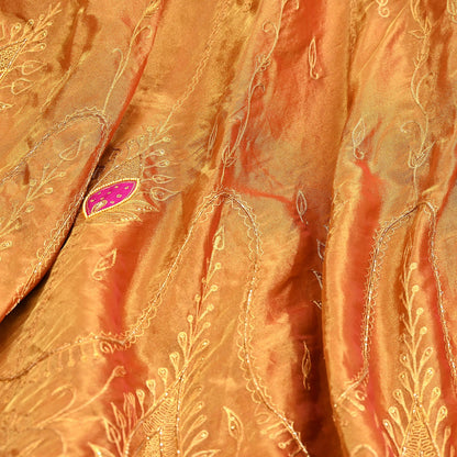 Indian Vintage Heavy Golden Pure Tissue Silk Hand Embroidered Lehenga/Dupatta party Wear Zardozi/ Dabka, Zari