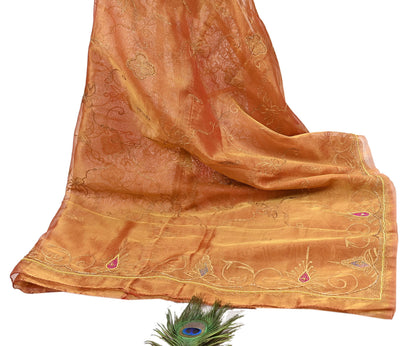 Indian Vintage Heavy Bridal Dupatta Golden Pure Tissue Silk Long Stole Hand Embroidered Scarves Zari Zardozi/Dabka Wedding/party wear hijab