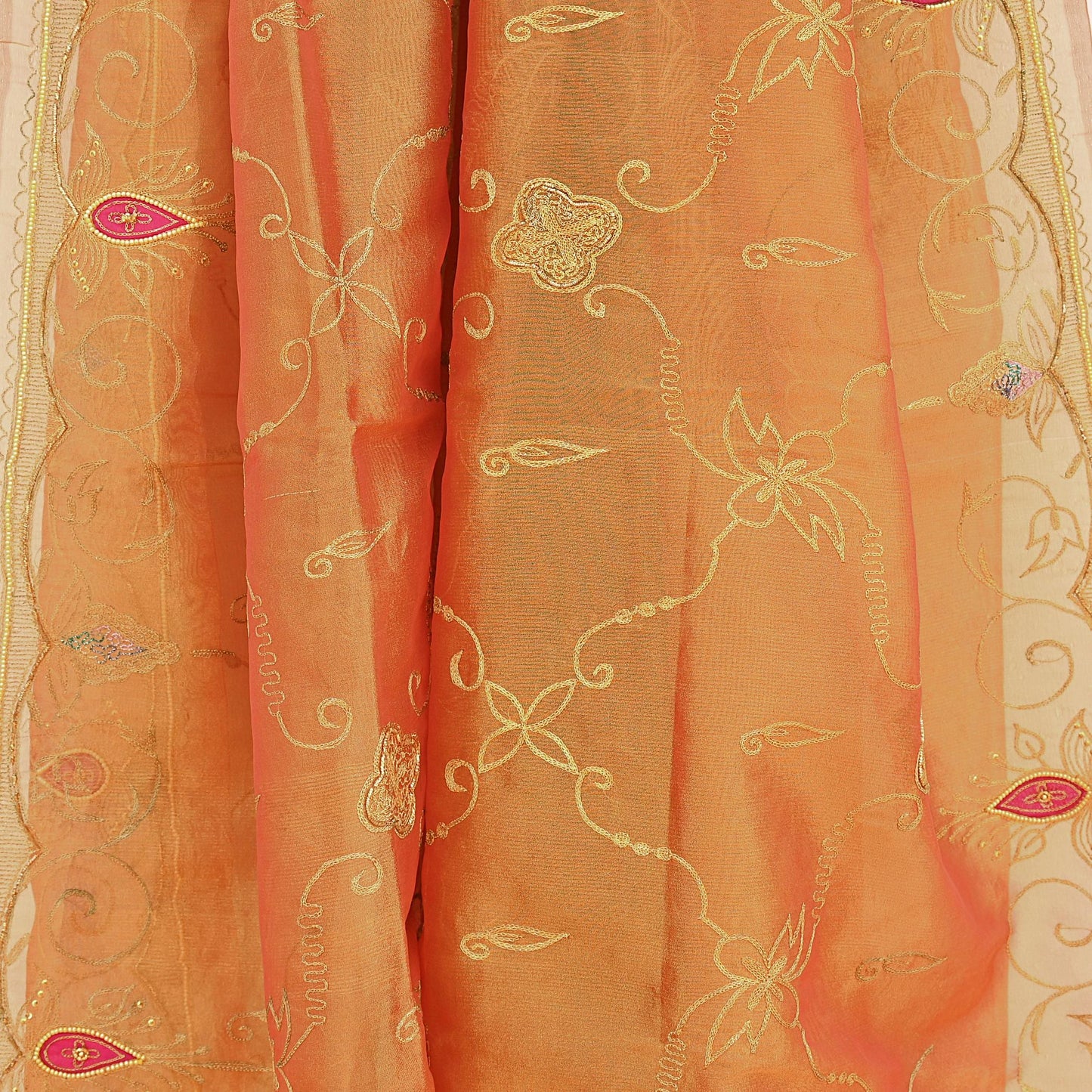 Indian Vintage Heavy Bridal Dupatta Golden Pure Tissue Silk Long Stole Hand Embroidered Scarves Zari Zardozi/Dabka Wedding/party wear hijab
