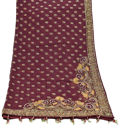 Indian Vintage Maroon Dupatta Pure Georgette silk Long Stole Hand Embroidered Scarves Stole Veil Wrap Sequins Dabka/ Zardozi