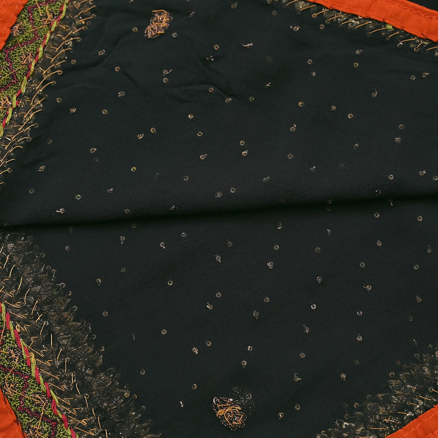 Indian Vintage Green Dupatta Pure Georgette silk Long Stole Hand Embroidered Scarves Stole Veil Wrap Sequins Dabka/ Zardozi