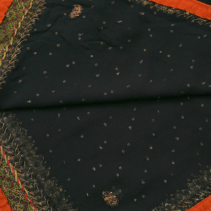 Indian Vintage Green Dupatta Pure Georgette silk Long Stole Hand Embroidered Scarves Stole Veil Wrap Sequins Dabka/ Zardozi