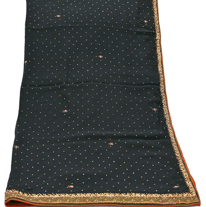 Indian Vintage Green Dupatta Pure Georgette silk Long Stole Hand Embroidered Scarves Stole Veil Wrap Sequins Dabka/ Zardozi