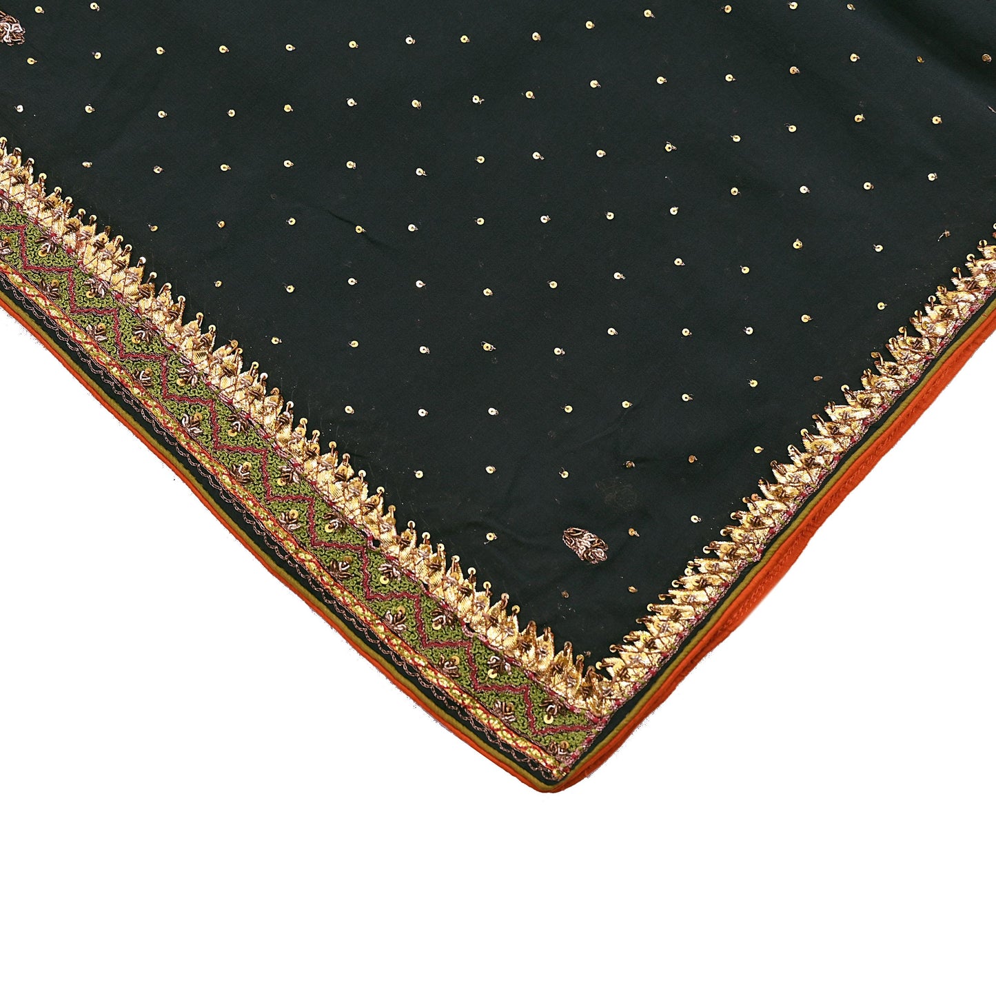 Indian Vintage Green Dupatta Pure Georgette silk Long Stole Hand Embroidered Scarves Stole Veil Wrap Sequins Dabka/ Zardozi