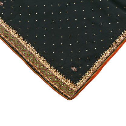 Indian Vintage Green Dupatta Pure Georgette silk Long Stole Hand Embroidered Scarves Stole Veil Wrap Sequins Dabka/ Zardozi