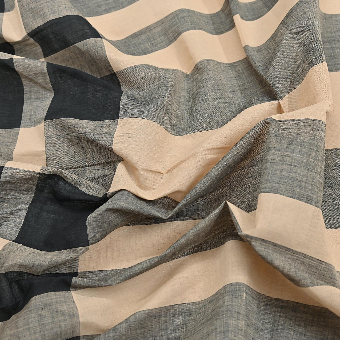 Indian Vintage Beige & Black Dupatta Long Stole Woven Pure Cotton Scarves Veil Scarf Soft Fringes Boho