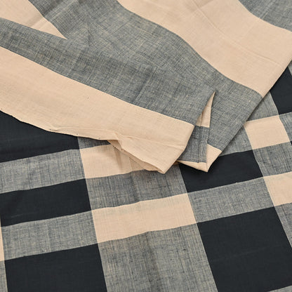 Indian Vintage Beige & Black Dupatta Long Stole Woven Pure Cotton Scarves Veil Scarf Soft Fringes Boho