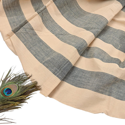 Indian Vintage Beige & Black Dupatta Long Stole Woven Pure Cotton Scarves Veil Scarf Soft Fringes Boho