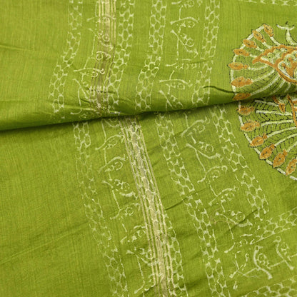 Indian Vintage Dupatta Green Dupatta Long Stole Block Print Pure Chanderi Silk Scarves Veil Golden Zari