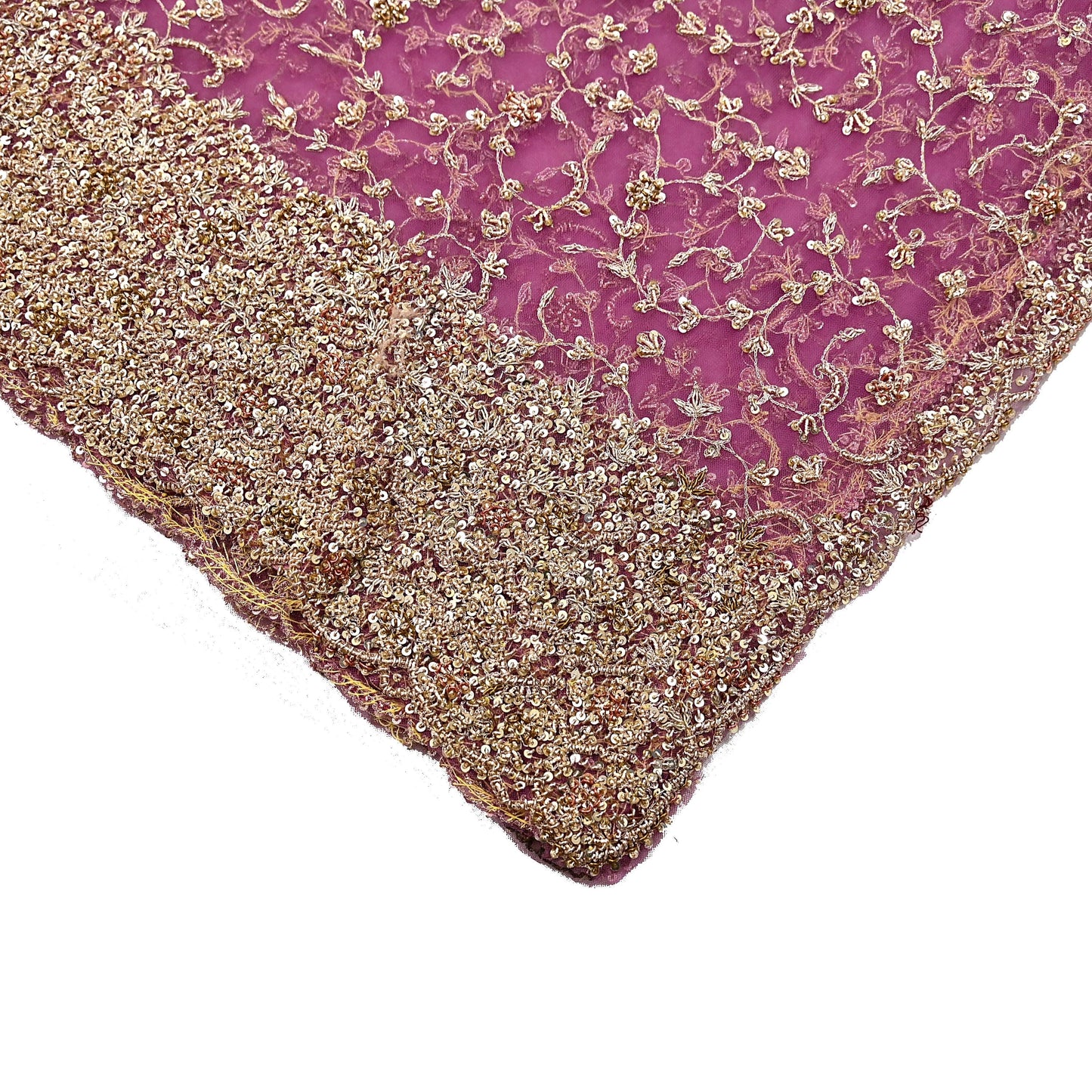 Indian Vintage Heavy Luxury Bridal Dupatta Pink Net Mesh Long Stole Hand Embroidered Scarves Zardozi Dabka Zari Sequins Wedding Dupatta