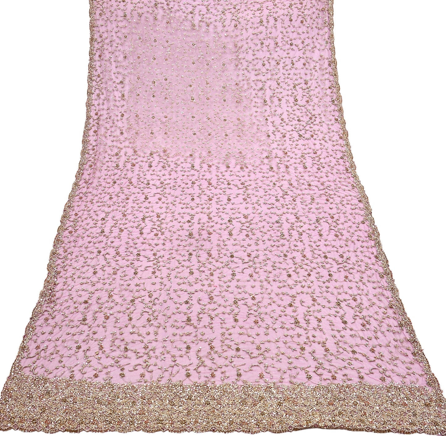Indian Vintage Heavy Luxury Bridal Dupatta Pink Net Mesh Long Stole Hand Embroidered Scarves Zardozi Dabka Zari Sequins Wedding Dupatta