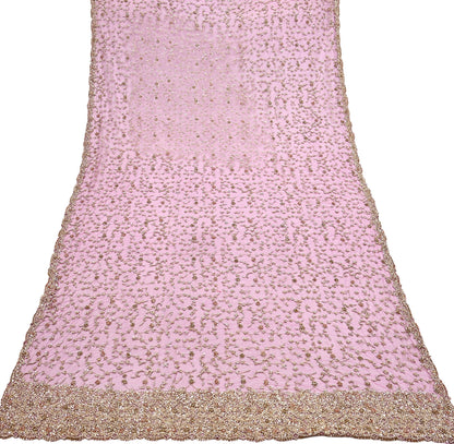 Indian Vintage Heavy Luxury Bridal Dupatta Pink Net Mesh Long Stole Hand Embroidered Scarves Zardozi Dabka Zari Sequins Wedding Dupatta
