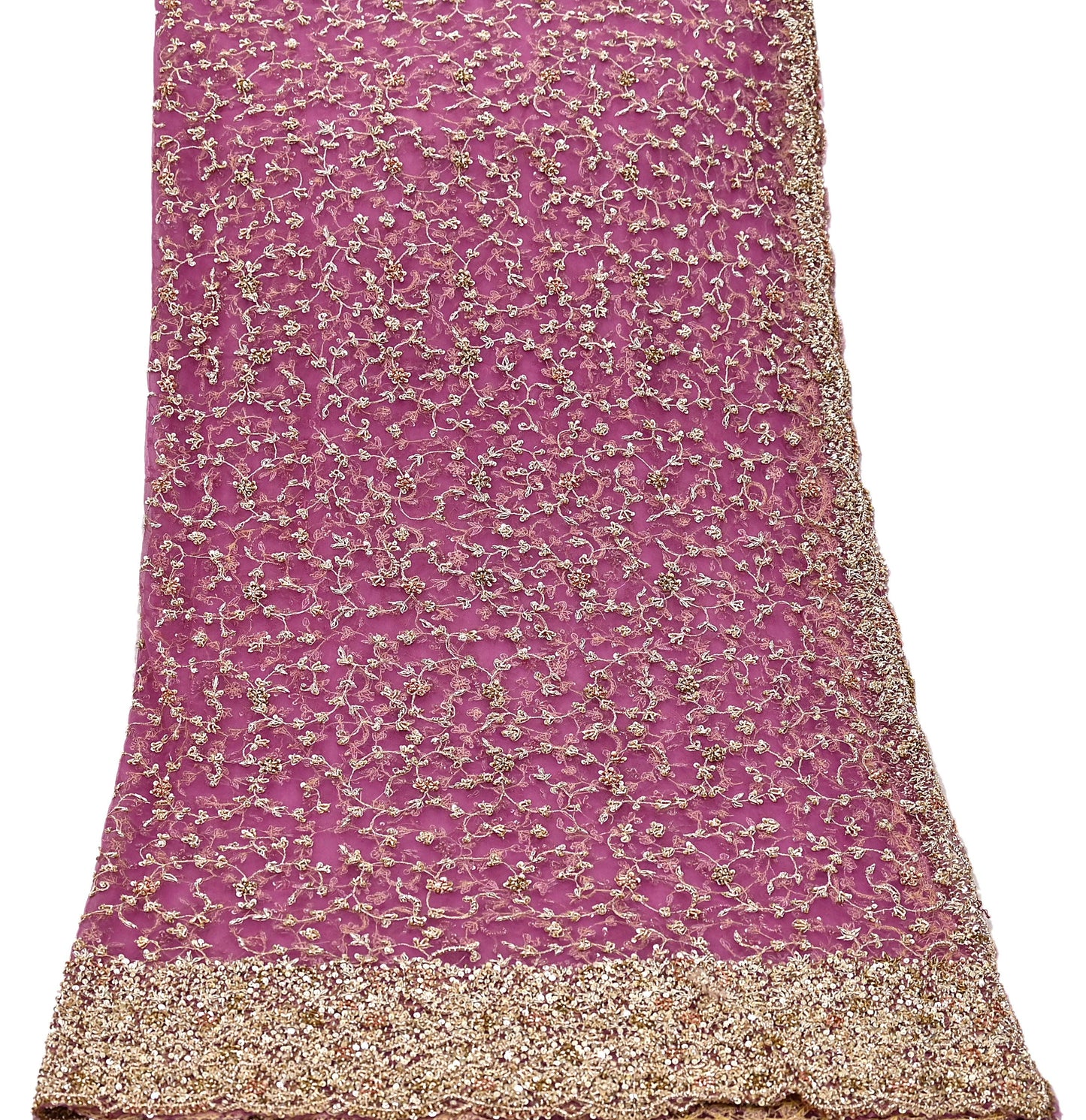 Indian Vintage Heavy Luxury Bridal Dupatta Pink Net Mesh Long Stole Hand Embroidered Scarves Zardozi Dabka Zari Sequins Wedding Dupatta