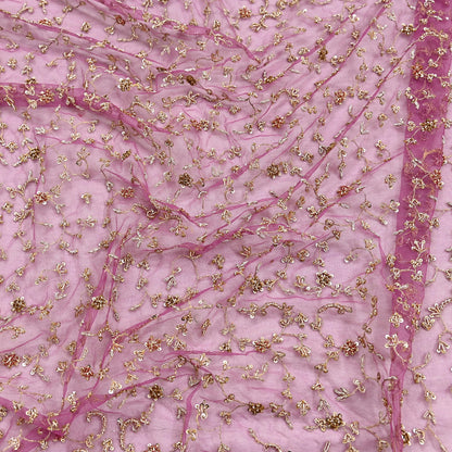 Indian Vintage Heavy Luxury Bridal Dupatta Pink Net Mesh Long Stole Hand Embroidered Scarves Zardozi Dabka Zari Sequins Wedding Dupatta