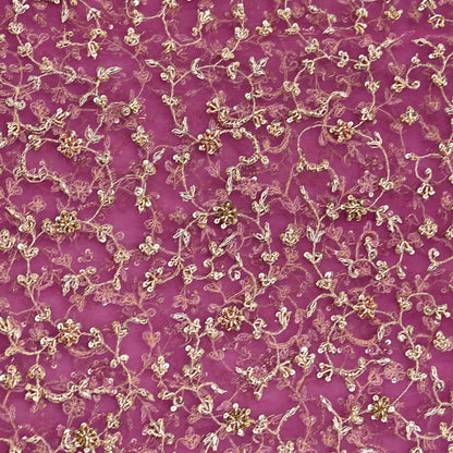 Indian Vintage Heavy Luxury Bridal Dupatta Pink Net Mesh Long Stole Hand Embroidered Scarves Zardozi Dabka Zari Sequins Wedding Dupatta