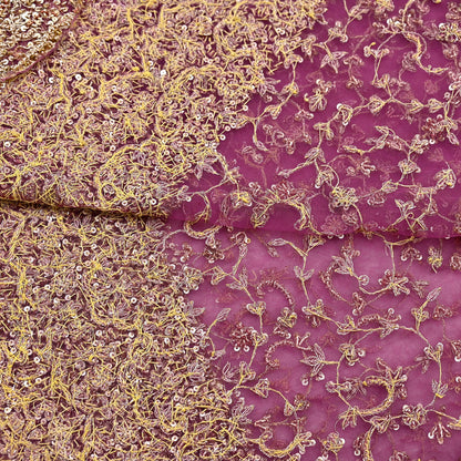 Indian Vintage Heavy Luxury Bridal Dupatta Pink Net Mesh Long Stole Hand Embroidered Scarves Zardozi Dabka Zari Sequins Wedding Dupatta