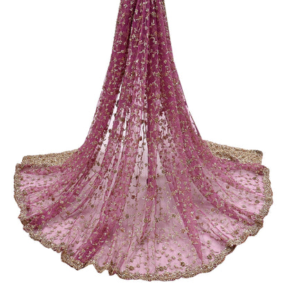 Indian Vintage Heavy Luxury Bridal Dupatta Pink Net Mesh Long Stole Hand Embroidered Scarves Zardozi Dabka Zari Sequins Wedding Dupatta