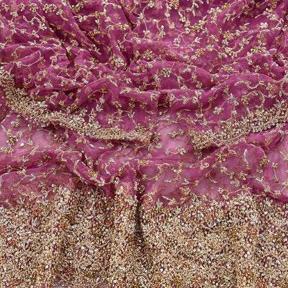 Indian Vintage Heavy Luxury Bridal Dupatta Pink Net Mesh Long Stole Hand Embroidered Scarves Zardozi Dabka Zari Sequins Wedding Dupatta
