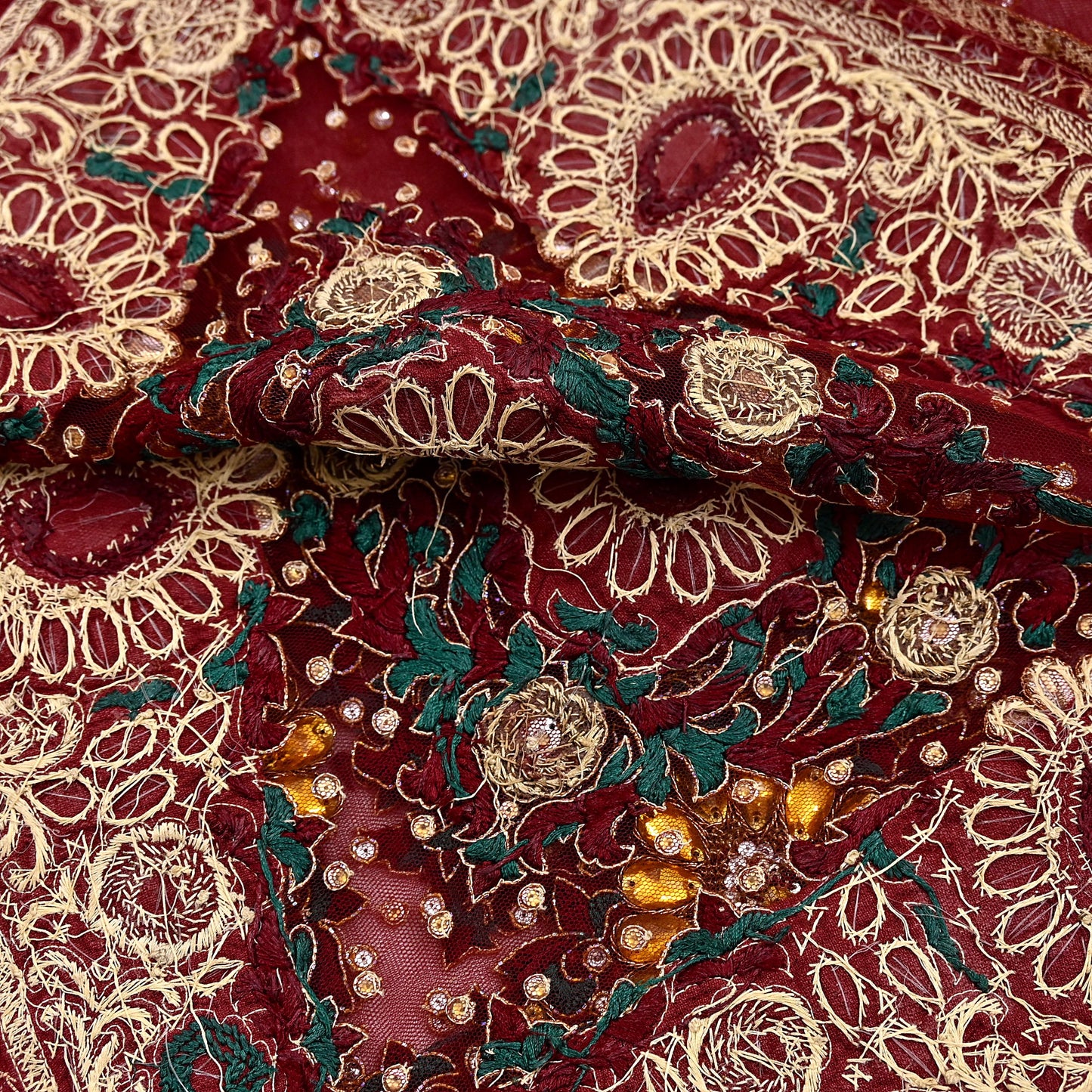 Indian Vintage Heavy Luxury Bridal Red Dupatta Net Mesh Long Stole Hand Embroidered Scarves Zardozi Dabka Zari Sequins Wedding Veil Hijab