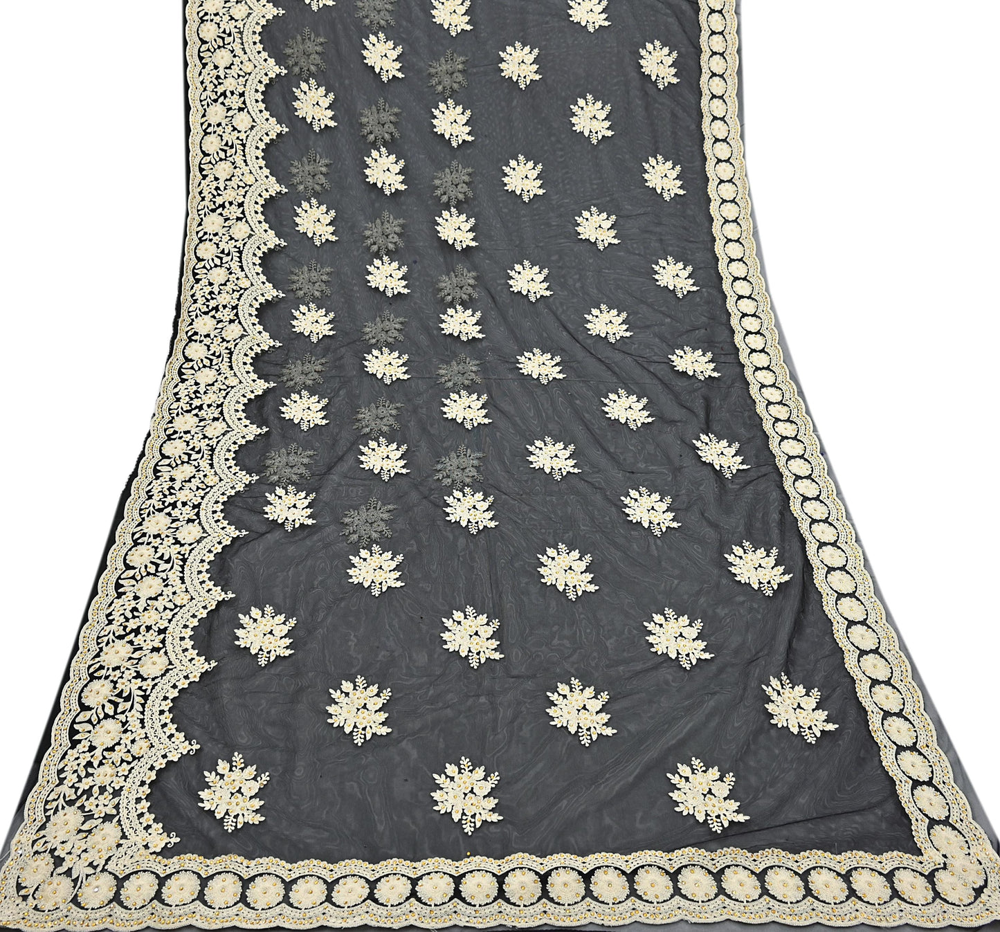 Indian Vintage Black Net Saree Heavy Hand Embroidery 6Yards Soft Mesh Fabric Ideal for Crafting Wedding Wear Bollywood sarees