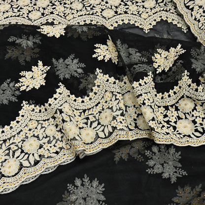 Indian Vintage Black Net Saree Heavy Hand Embroidery 6Yards Soft Mesh Fabric Ideal for Crafting Wedding Wear Bollywood sarees