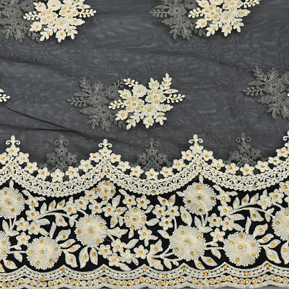 Indian Vintage Black Net Saree Heavy Hand Embroidery 6Yards Soft Mesh Fabric Ideal for Crafting Wedding Wear Bollywood sarees
