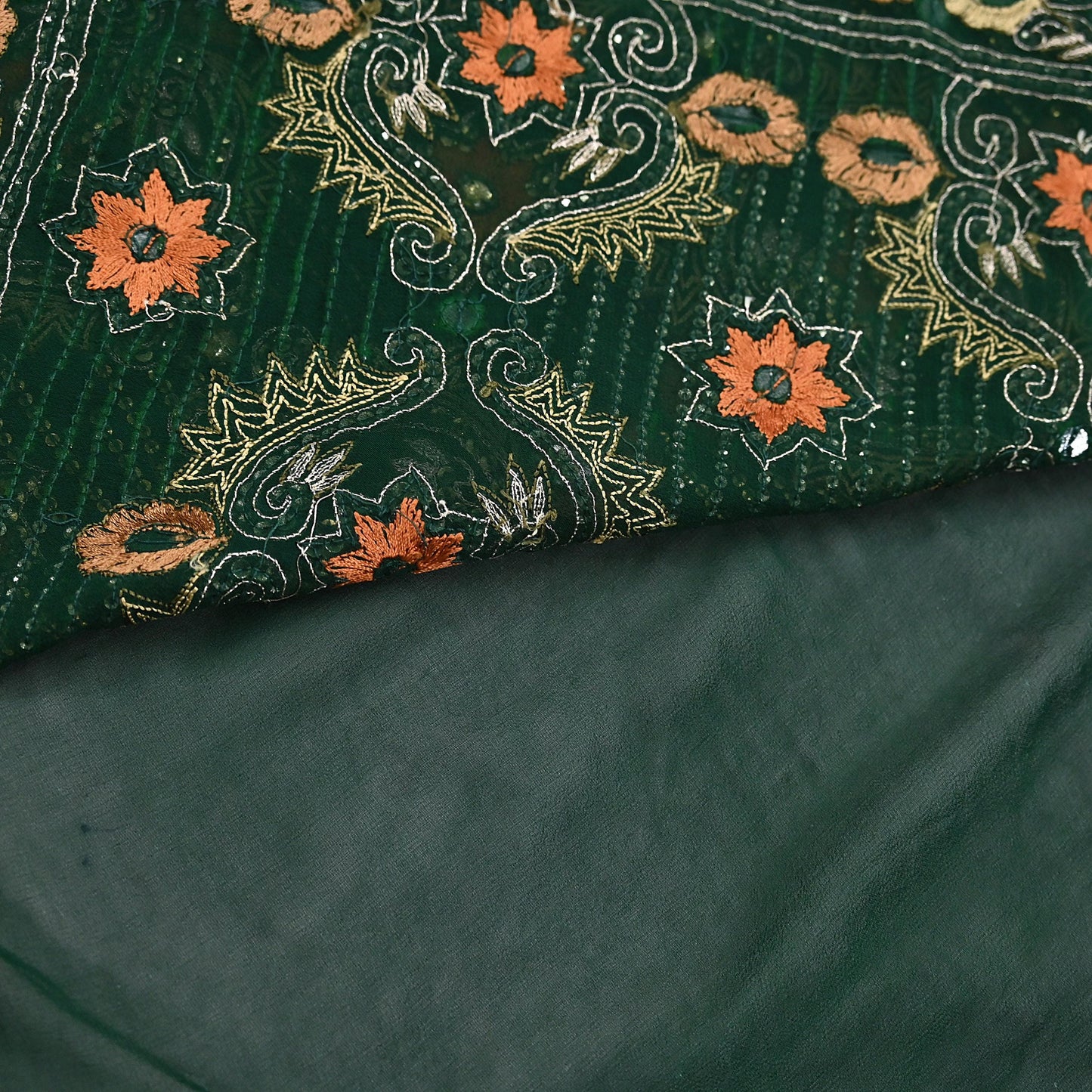 Indian Vintage Bottle Green Saree Pure Georgette Silk Hand Beaded Sari Craft Fabric 5Yd Zari Ethnic Bridal/Wedding Sarees Bollywood sari