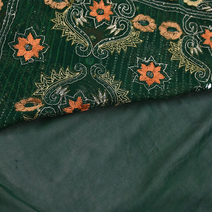 Indian Vintage Bottle Green Saree Pure Georgette Silk Hand Beaded Sari Craft Fabric 5Yd Zari Ethnic Bridal/Wedding Sarees Bollywood sari