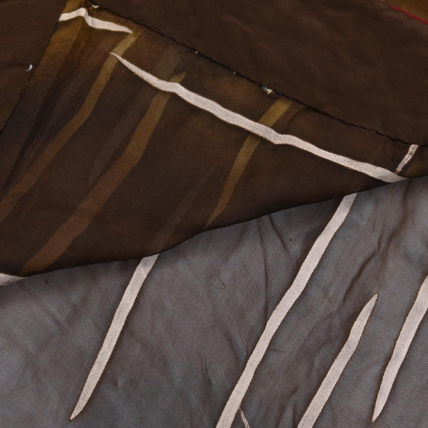 Indian Vintage Brown Saree Pure Georgette Silk Hand Embroidered Brasso Indian Sari Fabric 5Yard Sewing Soft Ethnic