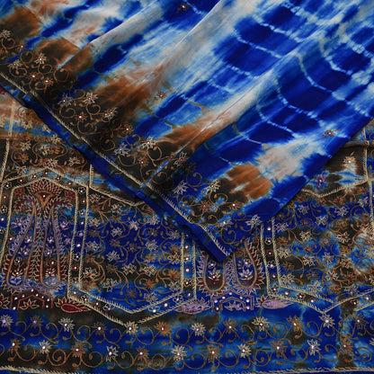Indian Vintage Saree Pure Crepe Silk Hand Embroidered Tie-Dye Sari Fabric 6yard Sewing Craft Fabric Ethnic Dressmaking Crafting Zardozi Zari