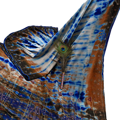 Indian Vintage Saree Pure Crepe Silk Hand Embroidered Tie-Dye Sari Fabric 6yard Sewing Craft Fabric Ethnic Dressmaking Crafting Zardozi Zari