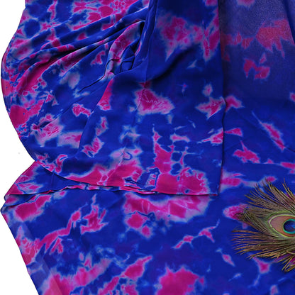 Indian Vintage Pink & Blue Saree Pure Georgette Silk Leheria Tie-dye Printed Sari Craft Fabric Sewing 5Yard Soft Light Sari Dress Making