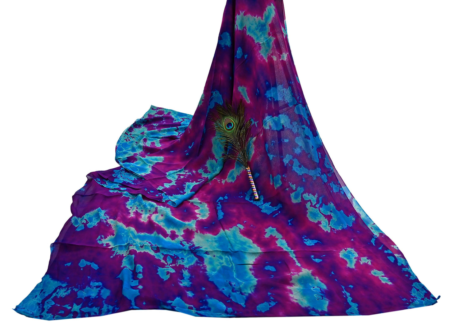 Indian Vintage Purple & Blue Saree Pure Georgette Silk Leheria Tie-dye Printed Sari Craft Fabric Sewing 5Yard Soft Light Sari Dress Making