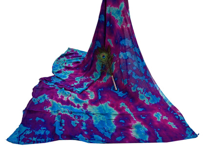 Indian Vintage Purple & Blue Saree Pure Georgette Silk Leheria Tie-dye Printed Sari Craft Fabric Sewing 5Yard Soft Light Sari Dress Making