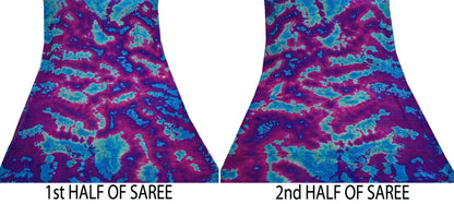 Indian Vintage Purple & Blue Saree Pure Georgette Silk Leheria Tie-dye Printed Sari Craft Fabric Sewing 5Yard Soft Light Sari Dress Making