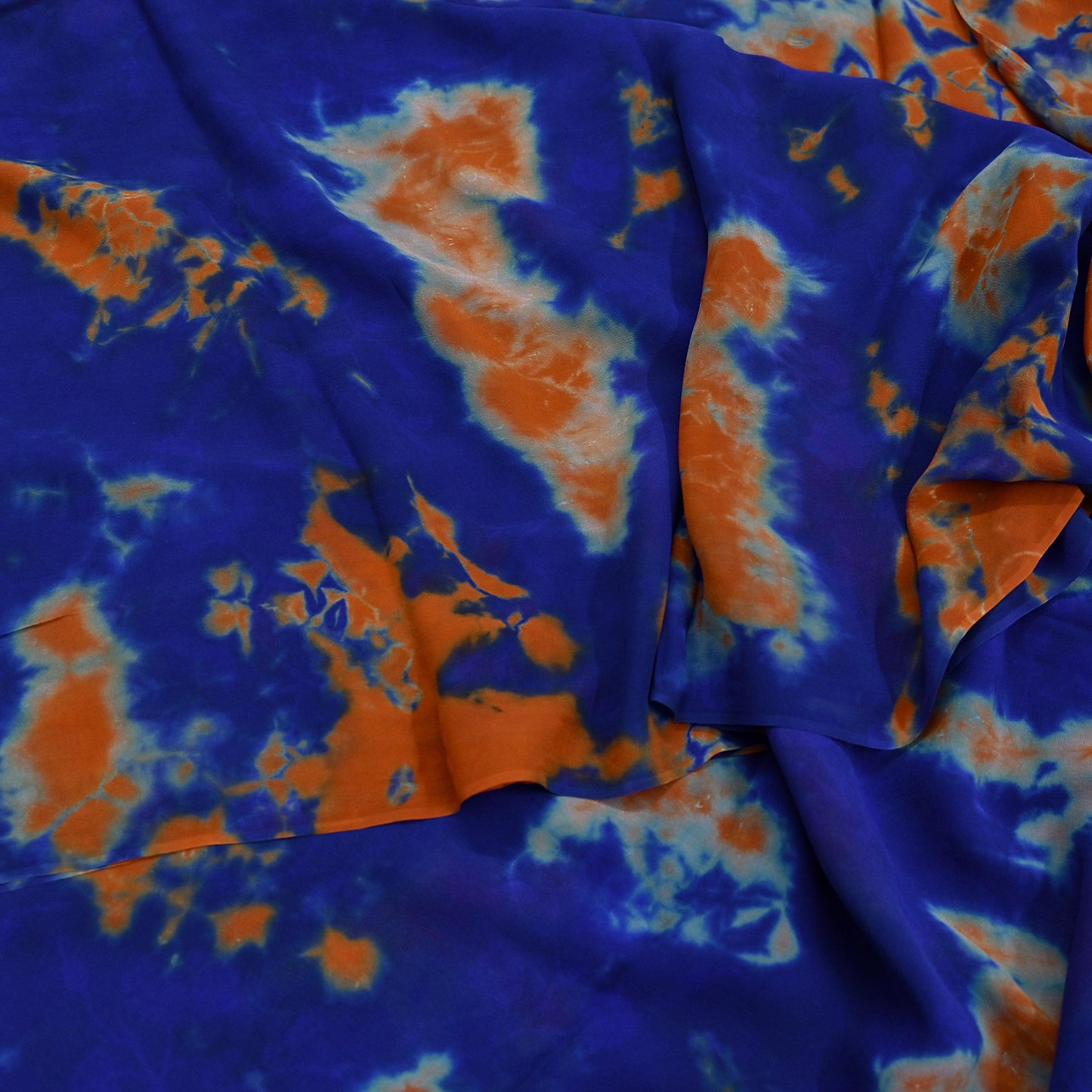 Indian Vintage Orange & Blue Saree Pure Georgette Silk Leheria Tie-dye Printed Sari Craft Fabric Sewing 5Yard Soft Light Sari Dress Making