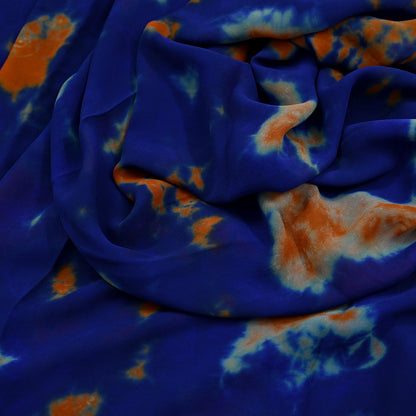 Indian Vintage Orange & Blue Saree Pure Georgette Silk Leheria Tie-dye Printed Sari Craft Fabric Sewing 5Yard Soft Light Sari Dress Making