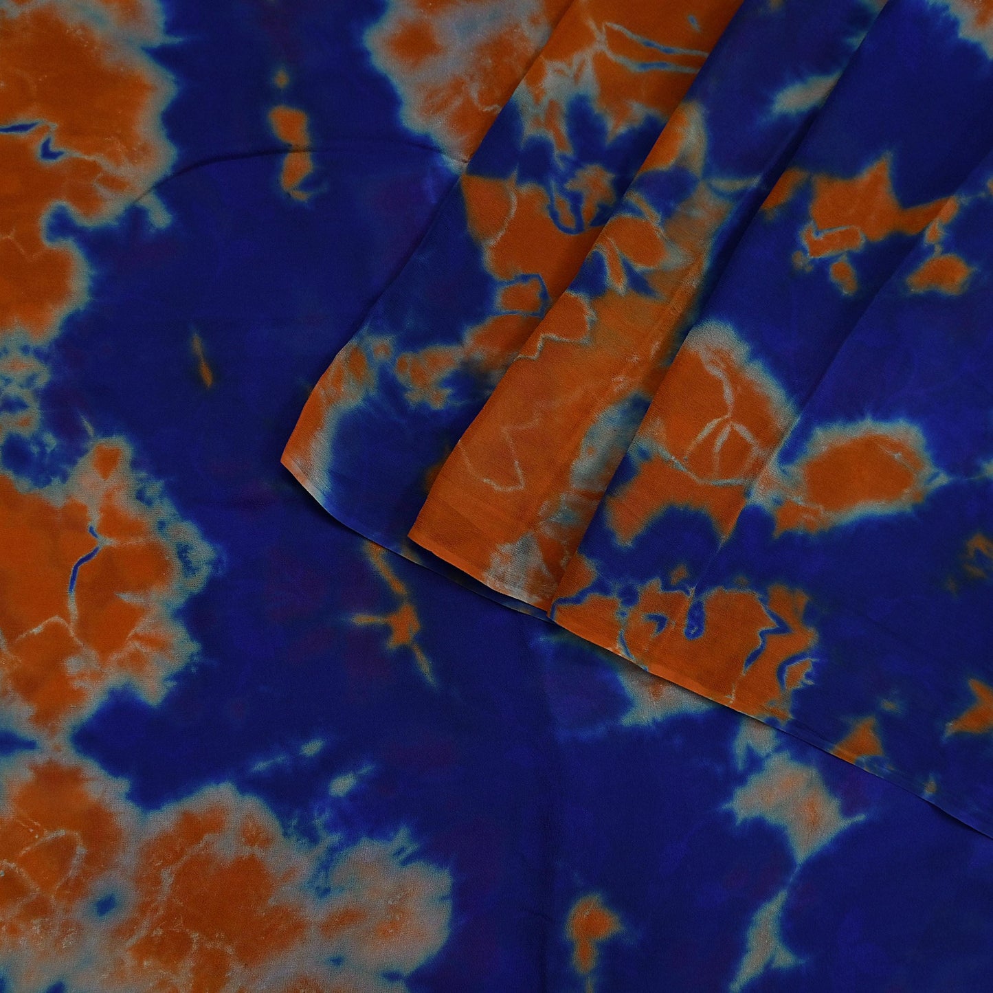 Indian Vintage Orange & Blue Saree Pure Georgette Silk Leheria Tie-dye Printed Sari Craft Fabric Sewing 5Yard Soft Light Sari Dress Making