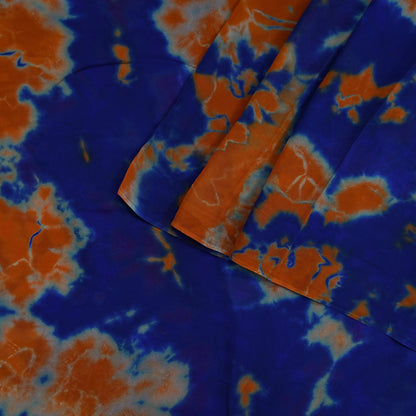 Indian Vintage Orange & Blue Saree Pure Georgette Silk Leheria Tie-dye Printed Sari Craft Fabric Sewing 5Yard Soft Light Sari Dress Making