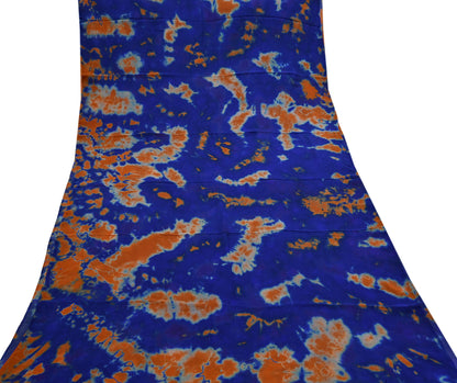 Indian Vintage Orange & Blue Saree Pure Georgette Silk Leheria Tie-dye Printed Sari Craft Fabric Sewing 5Yard Soft Light Sari Dress Making