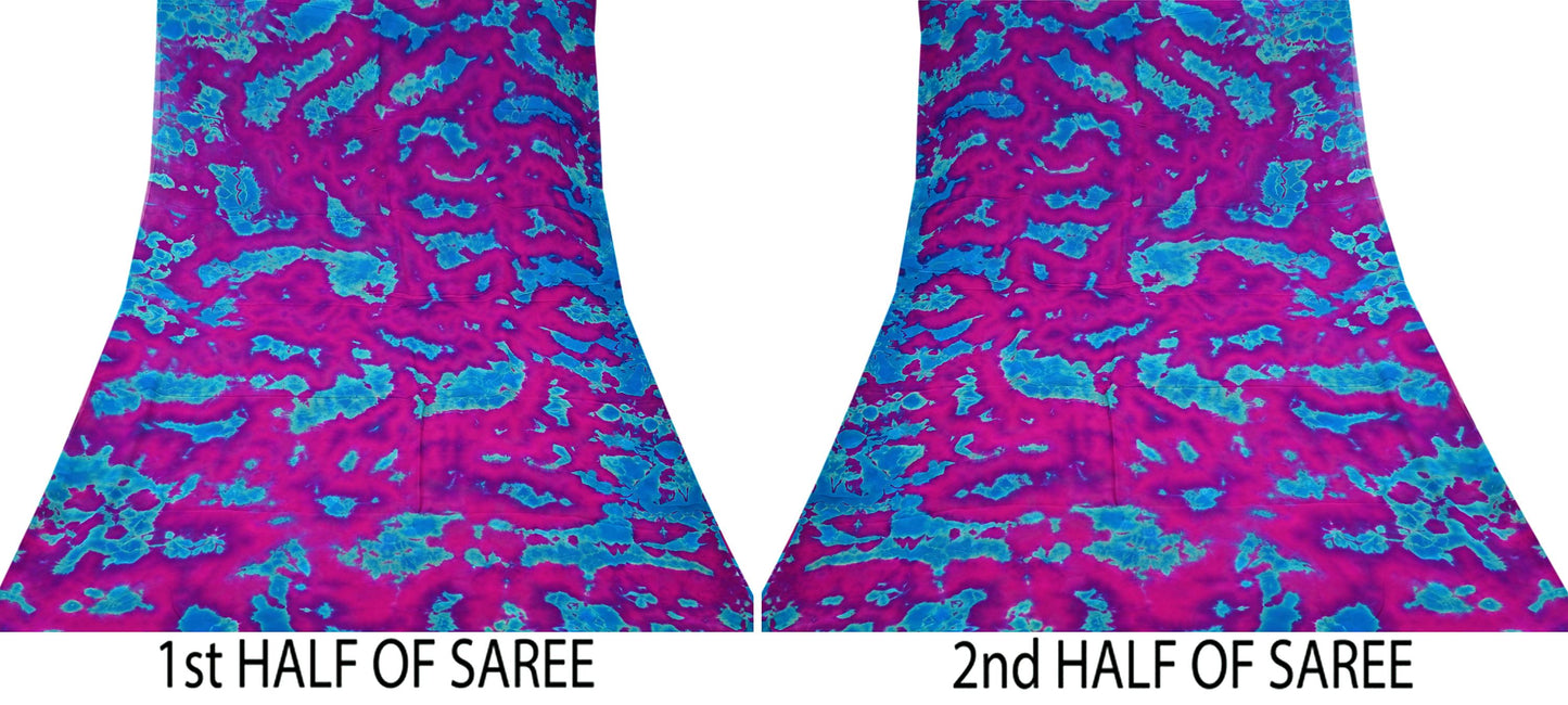 Indian Vintage Purple & Blue Saree Pure Georgette Silk Leheria Tie-dye Printed Sari Craft Fabric Sewing 5Yard Soft Light Sari Dress Making