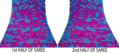 Indian Vintage Purple & Blue Saree Pure Georgette Silk Leheria Tie-dye Printed Sari Craft Fabric Sewing 5Yard Soft Light Sari Dress Making