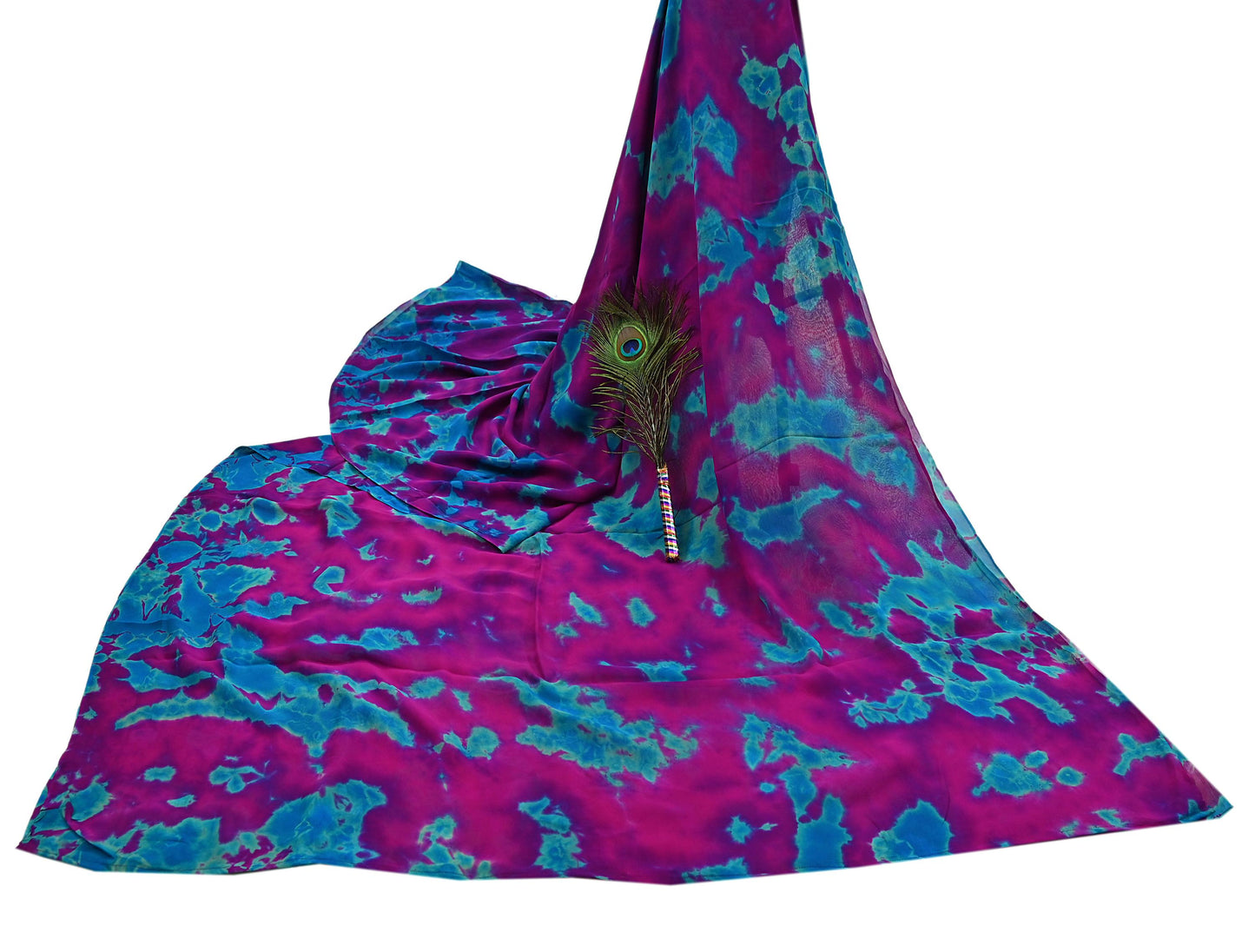 Indian Vintage Purple & Blue Saree Pure Georgette Silk Leheria Tie-dye Printed Sari Craft Fabric Sewing 5Yard Soft Light Sari Dress Making