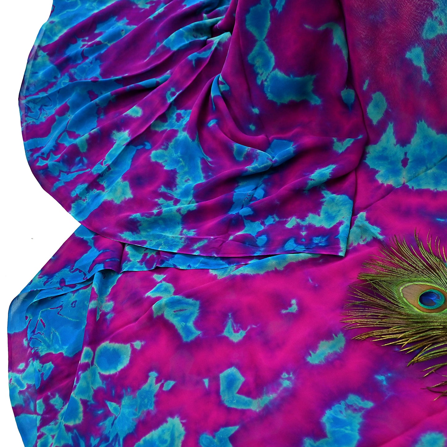 Indian Vintage Purple & Blue Saree Pure Georgette Silk Leheria Tie-dye Printed Sari Craft Fabric Sewing 5Yard Soft Light Sari Dress Making