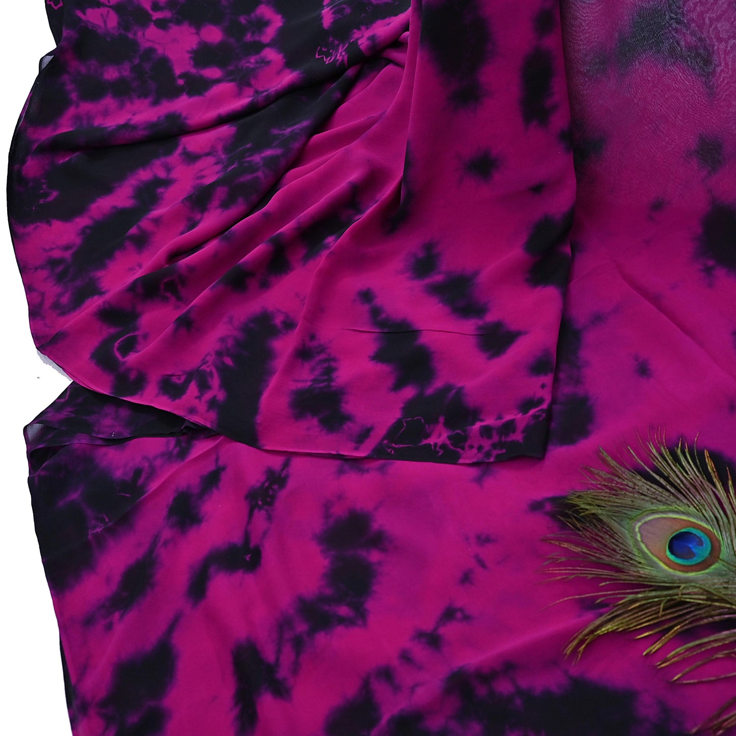 Indian Vintage Pink & Black Saree Pure Georgette Silk Leheria Tie-dye Printed Sari Craft Fabric Sewing 5Yd Soft Light Sari Dress Making